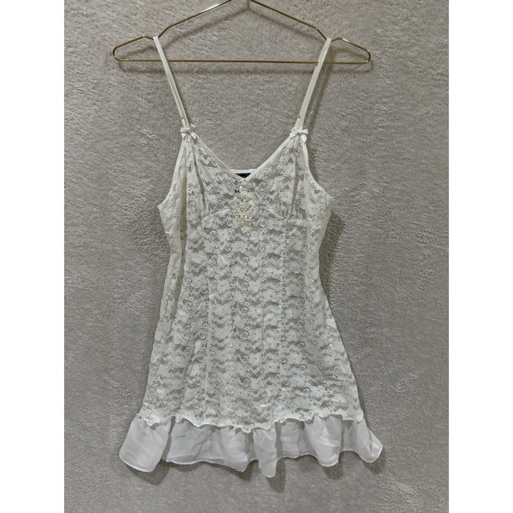 White Lace Slip Dress Beaded Lingerie Floral Babydoll Women's Large Apt 9